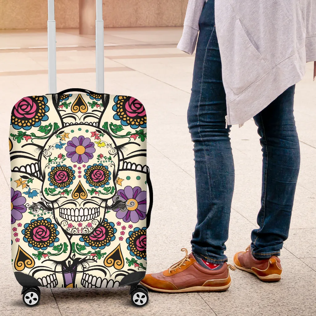 Violet Sugar Skull Printed Luggage Cover