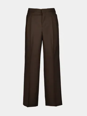 Wide Fit Dark Coffee Wool Trousers