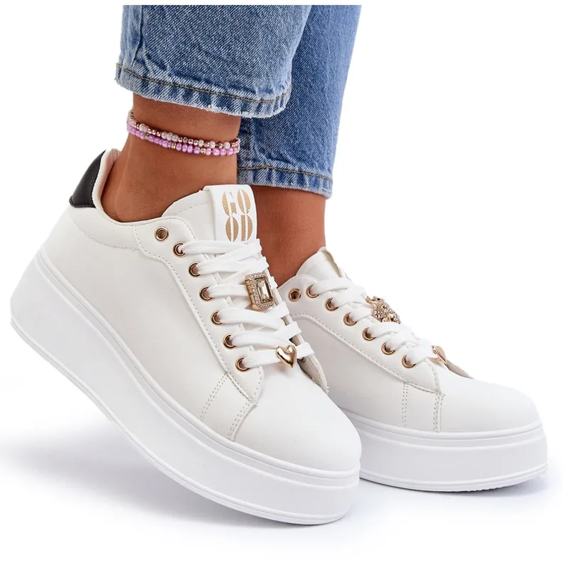 Women's Platform Sneakers With Decorations, White Herbisa