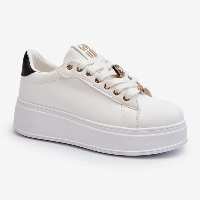 Women's Platform Sneakers With Decorations, White Herbisa