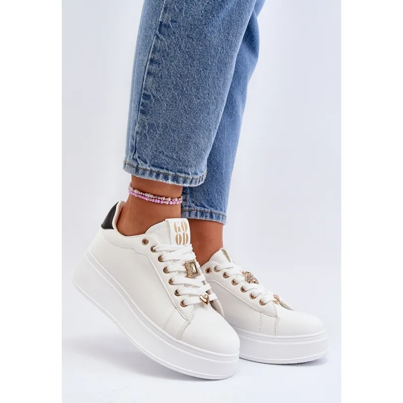 Women's Platform Sneakers With Decorations, White Herbisa