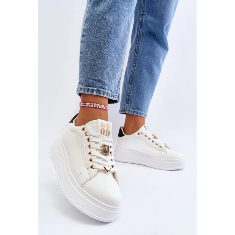 Women's Platform Sneakers With Decorations, White Herbisa