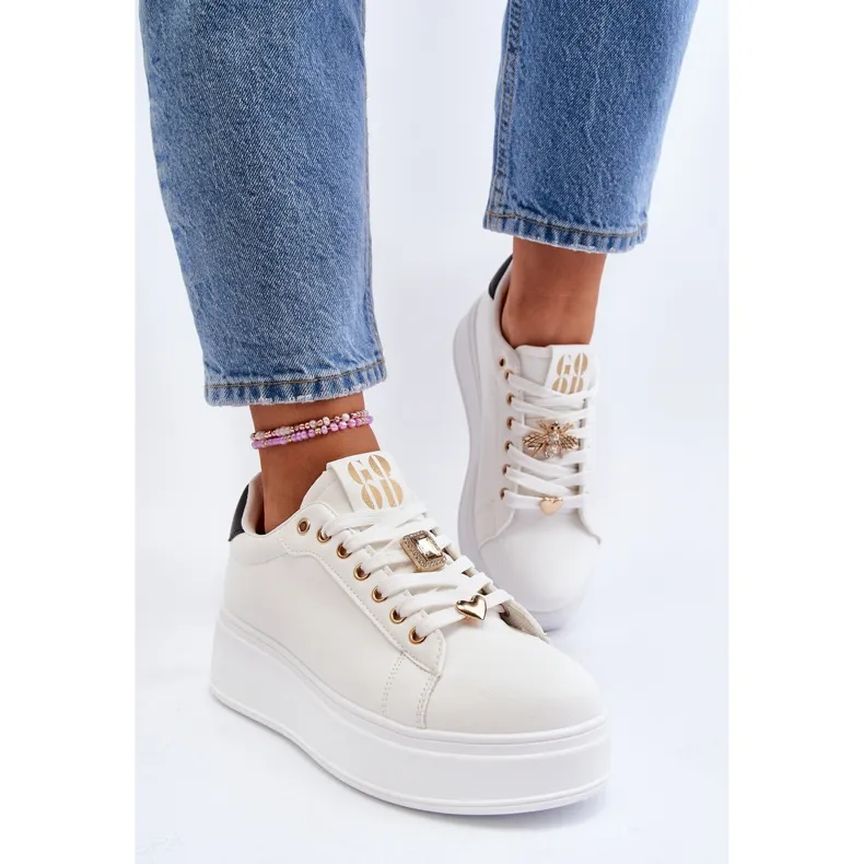 Women's Platform Sneakers With Decorations, White Herbisa