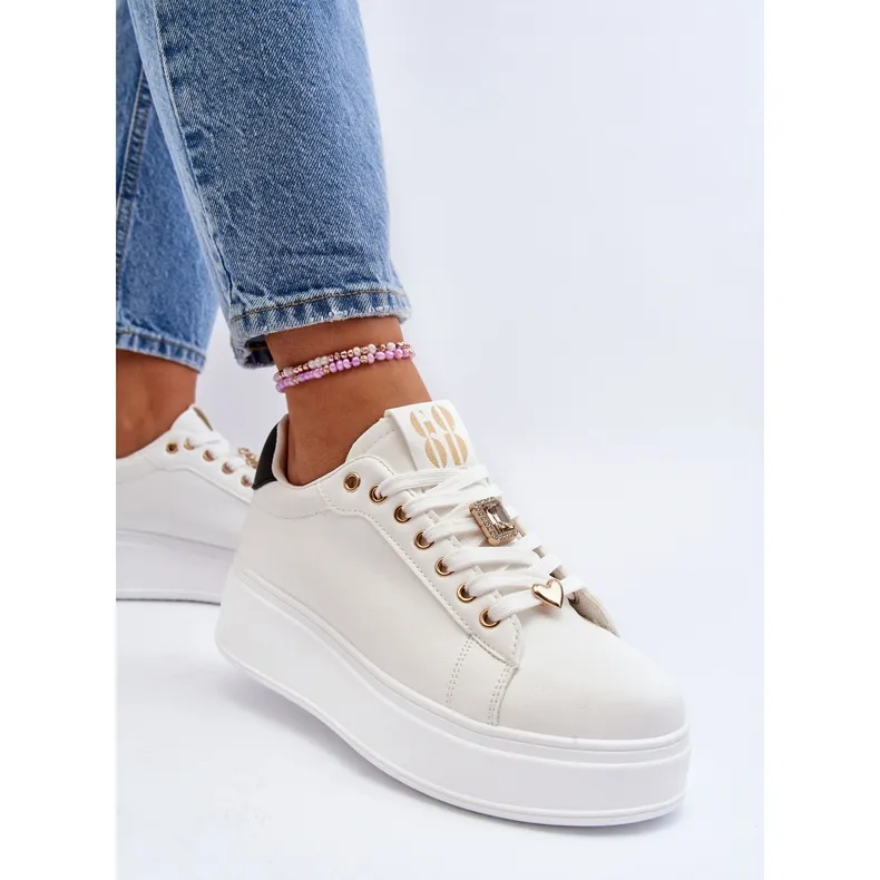 Women's Platform Sneakers With Decorations, White Herbisa