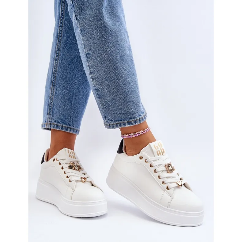 Women's Platform Sneakers With Decorations, White Herbisa