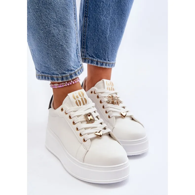 Women's Platform Sneakers With Decorations, White Herbisa